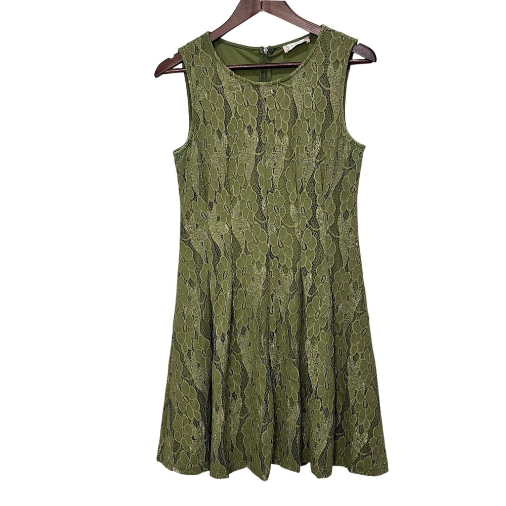 Altar'd State Lace Dress L Olive Green Floral Sleeveless Fit Flare Boho Romantic - Picture 6 of 10